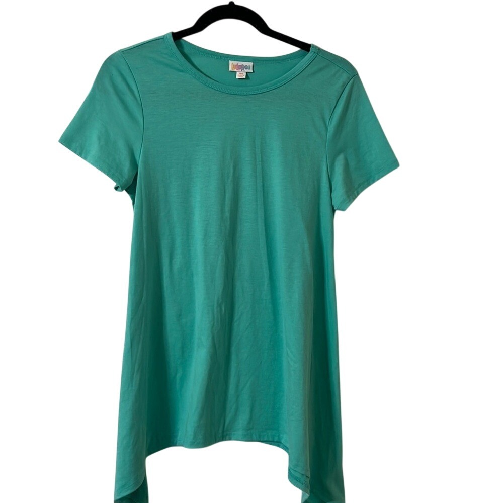 LuLaRoe Perfect T Teal‎ Green Sharkbite Hem Short Sleeve Tunic Top XS